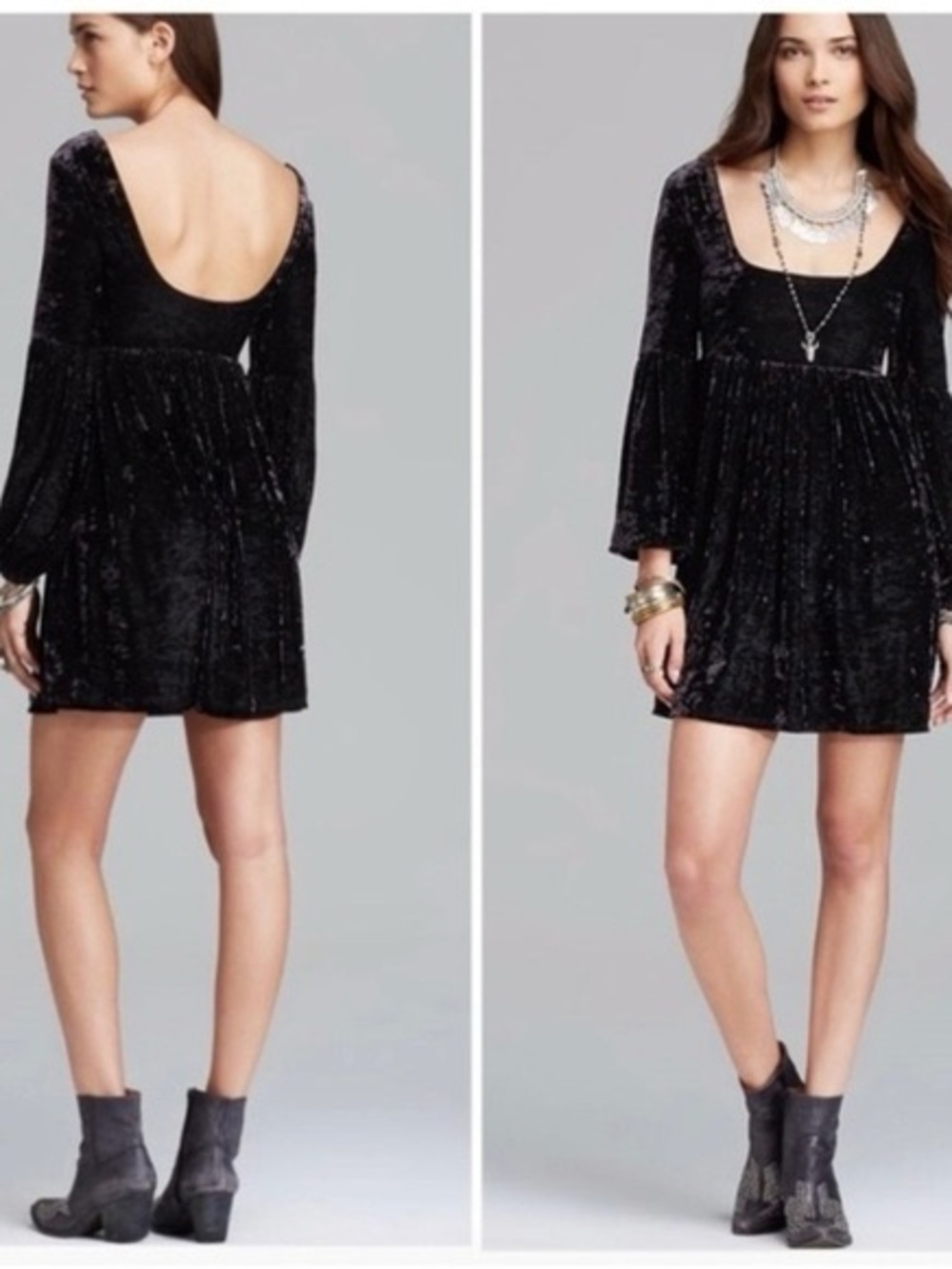 Free people black velvet babydoll dress